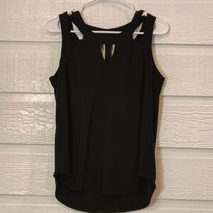 A.U.W Strappy Black Sleeveless Stretch Blouse Top  Women Medium 90s Witchy Chic